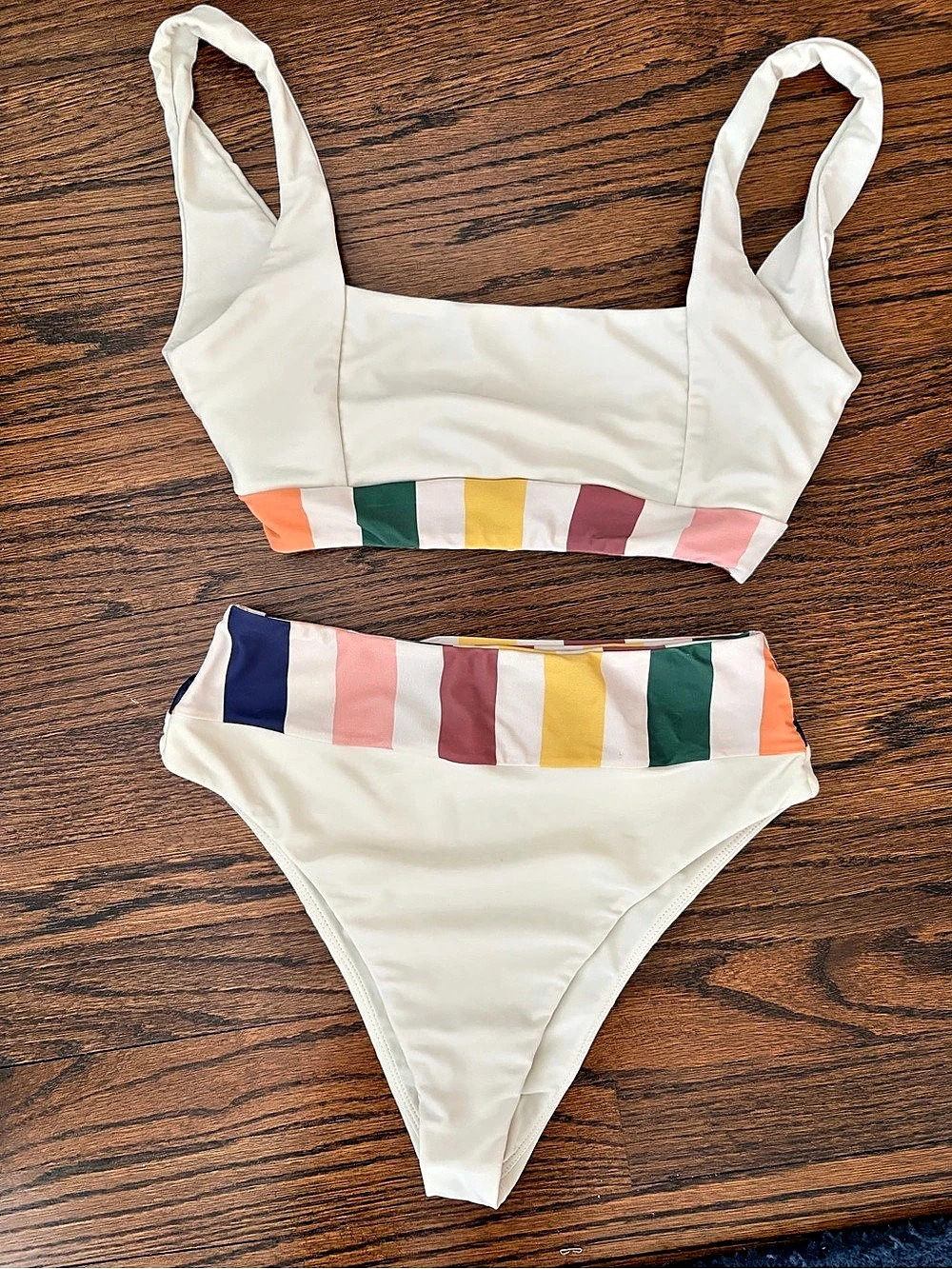Tularosa Mack Top and Mack Bottom Color Block Bikini Set White & Pink Small